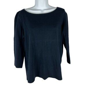 Eileen Fisher Womens Black 100% Cotton Long Sleeve Top Size M